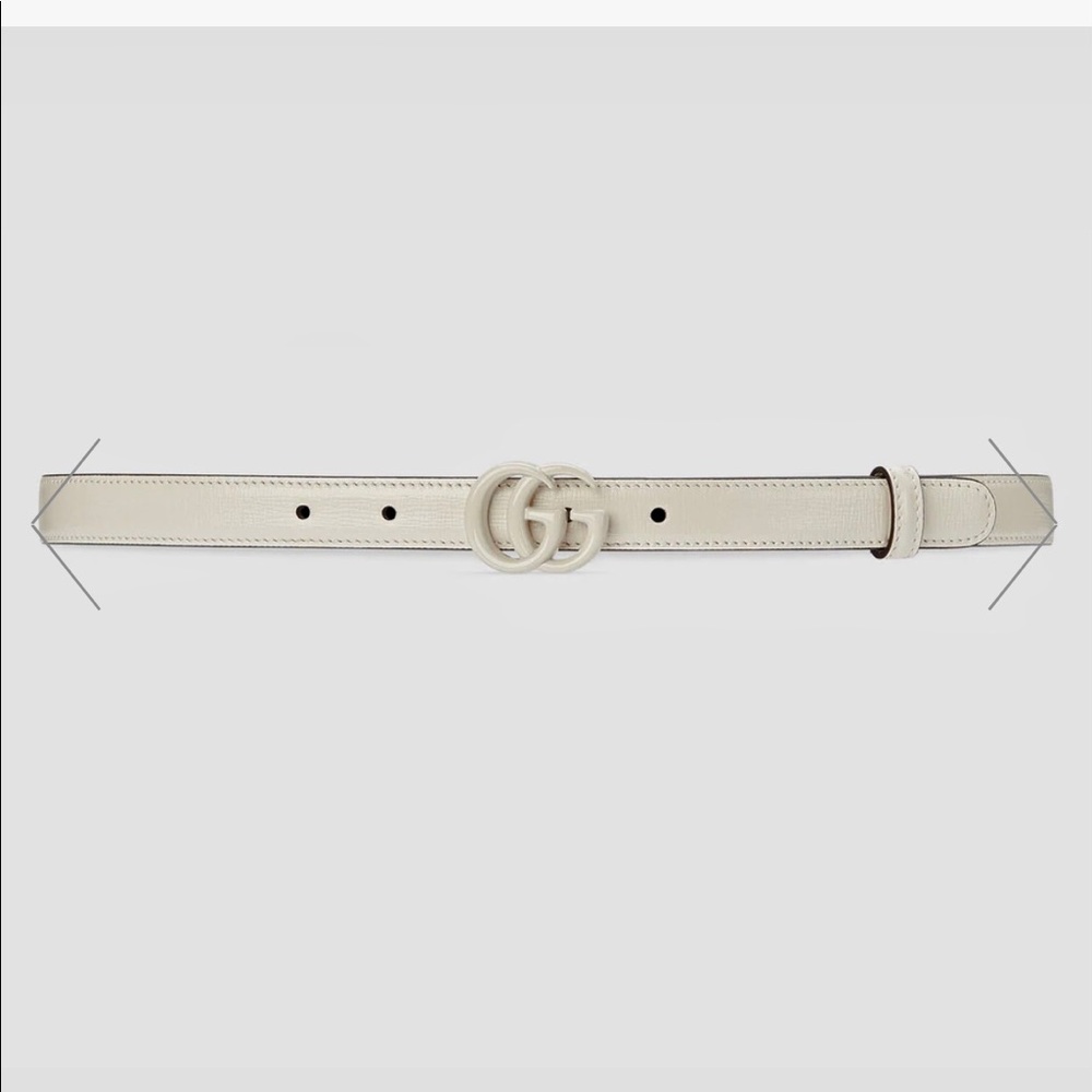 Gucci GG Marmont Thin Belt, White Leather, Size 85